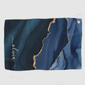 Serviette De Golf Monogramme or de la géode d'âge bleu marine (Horizontal)