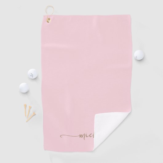 Serviette De Golf Monogramme Or élégant Nom Script Blush Pink (En situation)