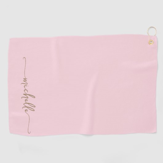 Serviette De Golf Monogramme Or élégant Nom Script Blush Pink (Horizontal)