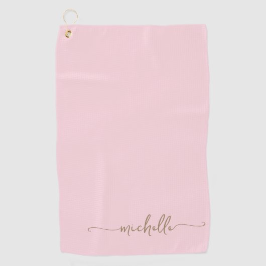 Serviette De Golf Monogramme Or élégant Nom Script Blush Pink (Devant)