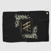 Serviette De Golf Monogramme Or Elégant Vert Moderne Noir (Horizontal)