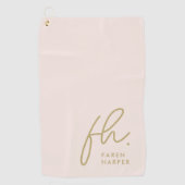 Serviette De Golf Monogramme or rose vierge Script Nom moderne Fille (Devant)