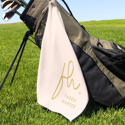 Serviette De Golf Monogramme or rose vierge Script Nom moderne Fille