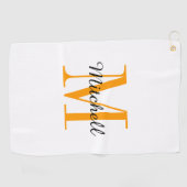 Serviette De Golf Monogramme orange initial et nom personnalisé (Horizontal)