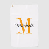 Serviette De Golf Monogramme orange initial et nom personnalisé (Devant)