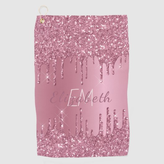 Serviette De Golf Monogramme Parties scintillant à séchage rose méta (Devant)