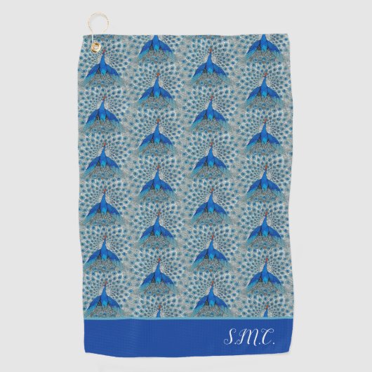 Serviette De Golf Monogramme Peacock Turquoise Bleu et blanc Monogra (Devant)