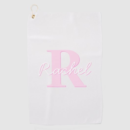 Serviette De Golf Monogramme personnalisable | Ombre rose et gris (Devant)