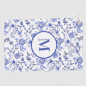 Serviette De Golf Monogramme personnalisé Antique Bleu Blanc Floral (Horizontal)