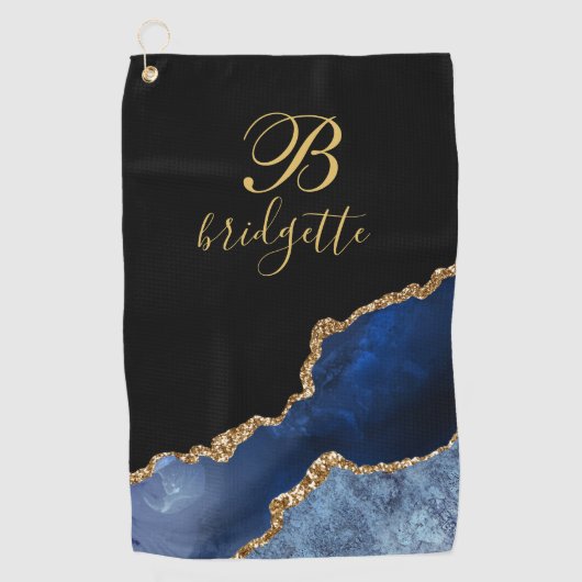 Serviette De Golf Monogramme personnalisé Black Gold Marine Géode d' (Devant)