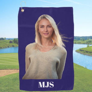 Serviette De Golf Monogramme personnalisé bleu et photo personnalisé