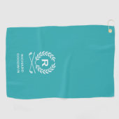 Serviette De Golf Monogramme Personnalisé Classique Nom Turquoise (Horizontal)