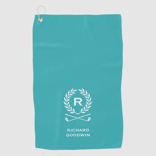 Serviette De Golf Monogramme Personnalisé Classique Nom Turquoise (Devant)