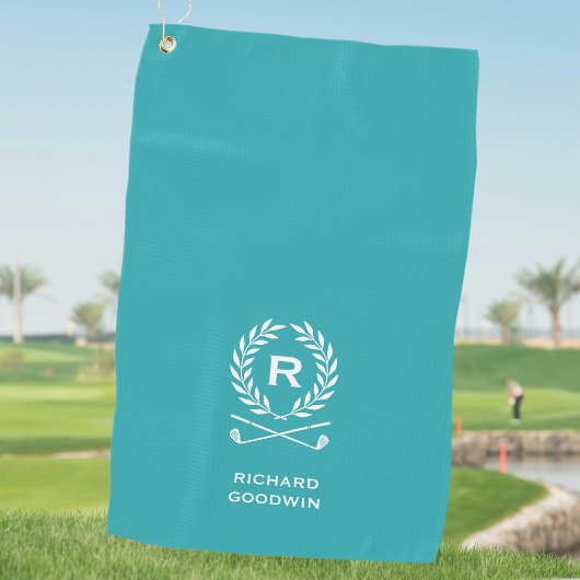 Serviette De Golf Monogramme Personnalisé Classique Nom Turquoise