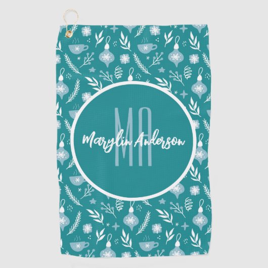 SERVIETTE DE GOLF MONOGRAMME PERSONNALISÉ DE NOËL VERT ET BLANC (Devant)