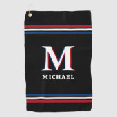 Serviette De Golf Monogramme personnalisé élégant noir Stripes sport (Devant)