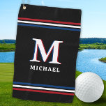 Serviette De Golf Monogramme personnalisé élégant noir Stripes sport<br><div class="desc">Voici l'accessoire parfait pour tout golfeur ou amateur de golf - notre serviette de golf monogramme rouge et bleu sport ! Avec son design classique mais élégant, cette serviette de golf fera certainement une déclaration sur le parcours. Avec ses rayures rouges blanches et bleues, il est le parfait mélange de...</div>