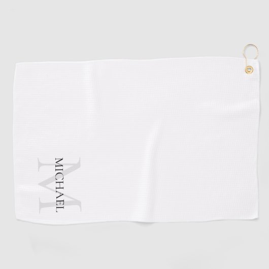 Serviette De Golf Monogramme personnalisé et nom blanc (Horizontal)