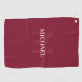 Serviette De Golf Monogramme personnalisé et nom Rouge bordeaux (Horizontal)