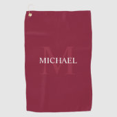 Serviette De Golf Monogramme personnalisé et nom Rouge bordeaux (Devant)