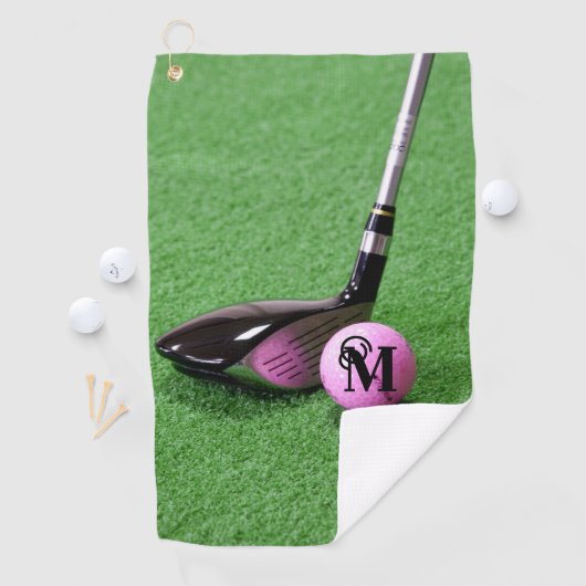 Serviette De Golf Monogramme personnalisé Fancy Script Pink Golf Bal (En situation)