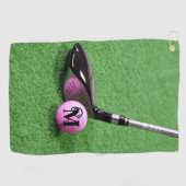 Serviette De Golf Monogramme personnalisé Fancy Script Pink Golf Bal (Horizontal)