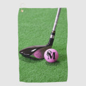 Serviette De Golf Monogramme personnalisé Fancy Script Pink Golf Bal (Devant)