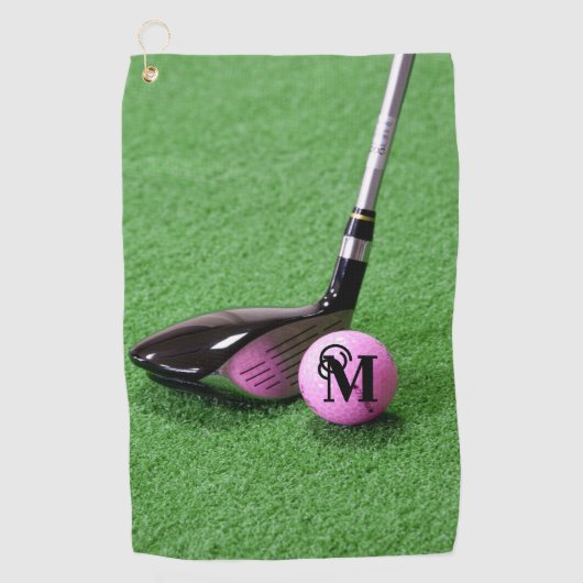 Serviette De Golf Monogramme personnalisé Fancy Script Pink Golf Bal (Devant)