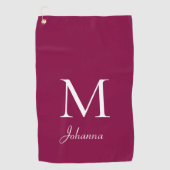 Serviette De Golf Monogramme personnalisé Fuchsia Blanc (Devant)