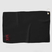 Serviette De Golf Monogramme personnalisé initial Noir rouge moderne (Horizontal)