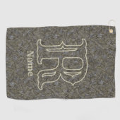 Serviette De Golf Monogramme personnalisé initial nom floral marron (Horizontal)