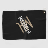 Serviette De Golf monogramme personnalisé noir blanc beige nom (Horizontal)