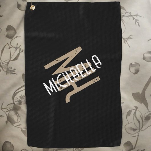 Serviette De Golf monogramme personnalisé noir blanc beige nom
