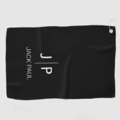 Serviette De Golf Monogramme personnalisé noir blanc élégant classiq (Horizontal)