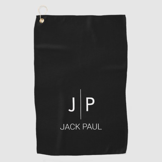 Serviette De Golf Monogramme personnalisé noir blanc élégant classiq (Devant)