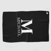 Serviette De Golf Monogramme personnalisé noir et blanc (Horizontal)