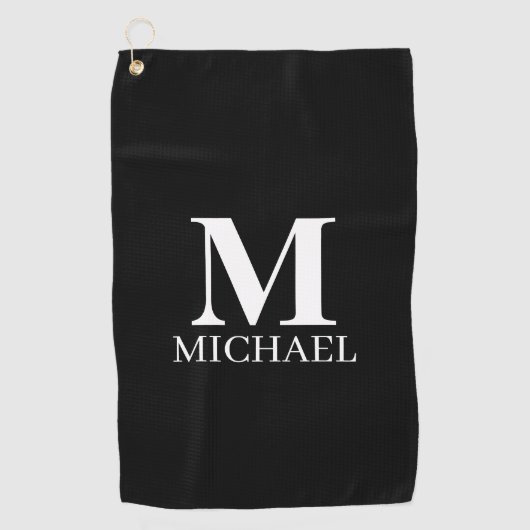 Serviette De Golf Monogramme personnalisé noir et blanc (Devant)