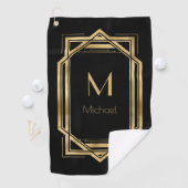 Serviette De Golf Monogramme personnalisé noir et or | Géométrique (En situation)