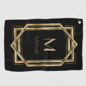 Serviette De Golf Monogramme personnalisé noir et or | Géométrique (Horizontal)