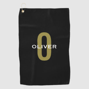 Serviette De Golf Monogramme personnalisé Noir Or Blanc Nom