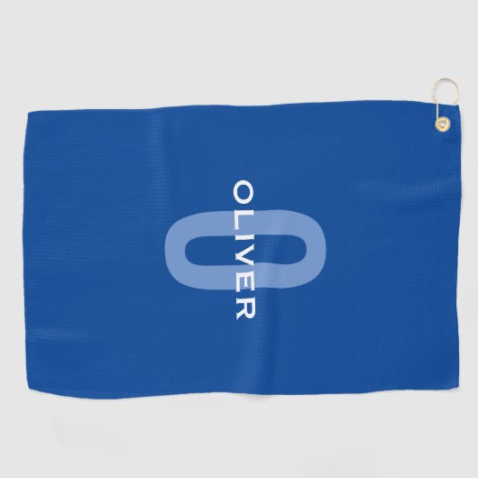 Serviette De Golf Monogramme personnalisé Nom bleu blanc (Horizontal)