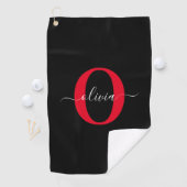 Serviette De Golf Monogramme personnalisé Nom du script Noir Blanc R (En situation)