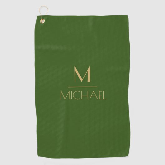 Serviette De Golf Monogramme personnalisé | Nom Green & Gold Golf (Devant)