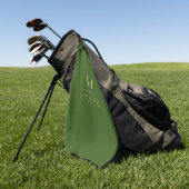 Serviette De Golf Monogramme personnalisé | Nom Green & Gold Golf (Vert)