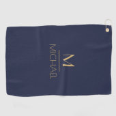 Serviette De Golf Monogramme personnalisé | Nom Marine & Gold Golf G (Horizontal)