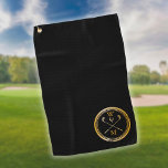 Serviette De Golf Monogramme personnalisé Or et noir<br><div class="desc">Personnalisez les initiales pour créer un cadeau de golf monogrammed or et noir unique. Conçu par Thisisnotme©</div>