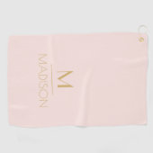 Serviette De Golf Monogramme personnalisé rose et or | Nom (Horizontal)