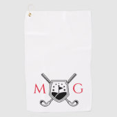 Serviette De Golf Monogramme personnalisé rouge et noir (Devant)