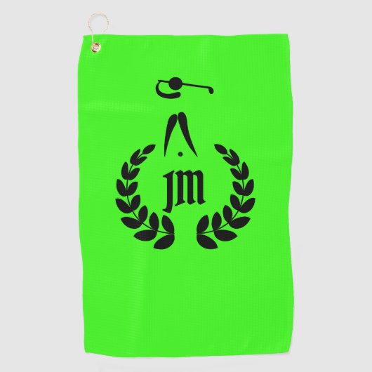 Serviette De Golf Monogramme personnalisé Vert néon personnalisé (Devant)