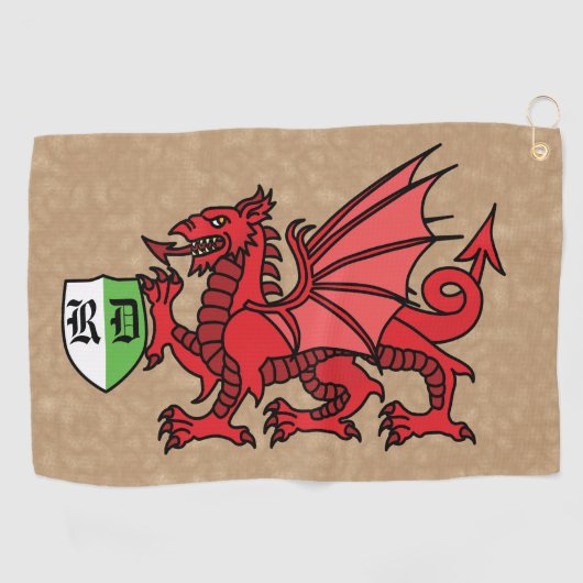 Serviette De Golf Monogramme personnalisé Welsh Dragon (Horizontal)